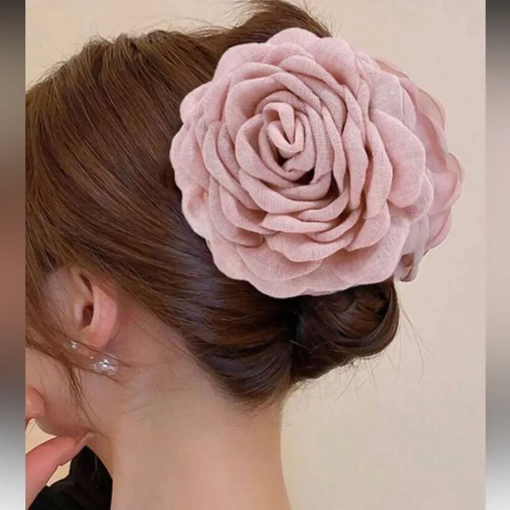 Pink Rose Fabric Hair Clip N1462